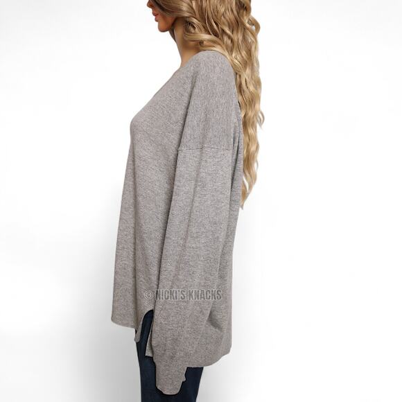 J Crew Heather Gray Wool Blend Oversized Relaxed Fit V Neck Sweater Size XL - Picture 3 of 8